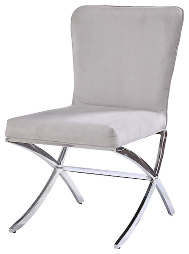 Velvet Metal Side Chair With X Style Base  Light Gray  ampSilver  Set Of Two   Contemporary   Dining Chairs   by VirVentures  Houzz