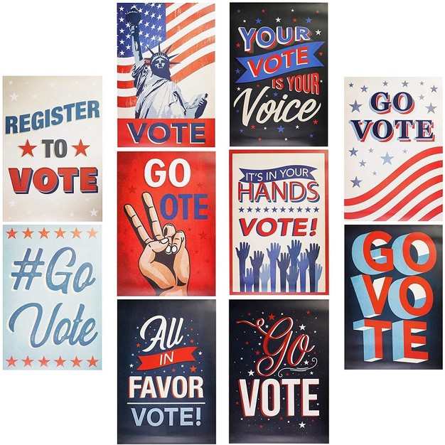 Juvale 10 Pack Go Vote Patriotic Posters For Election Day 10 Designs 13 X 19 In