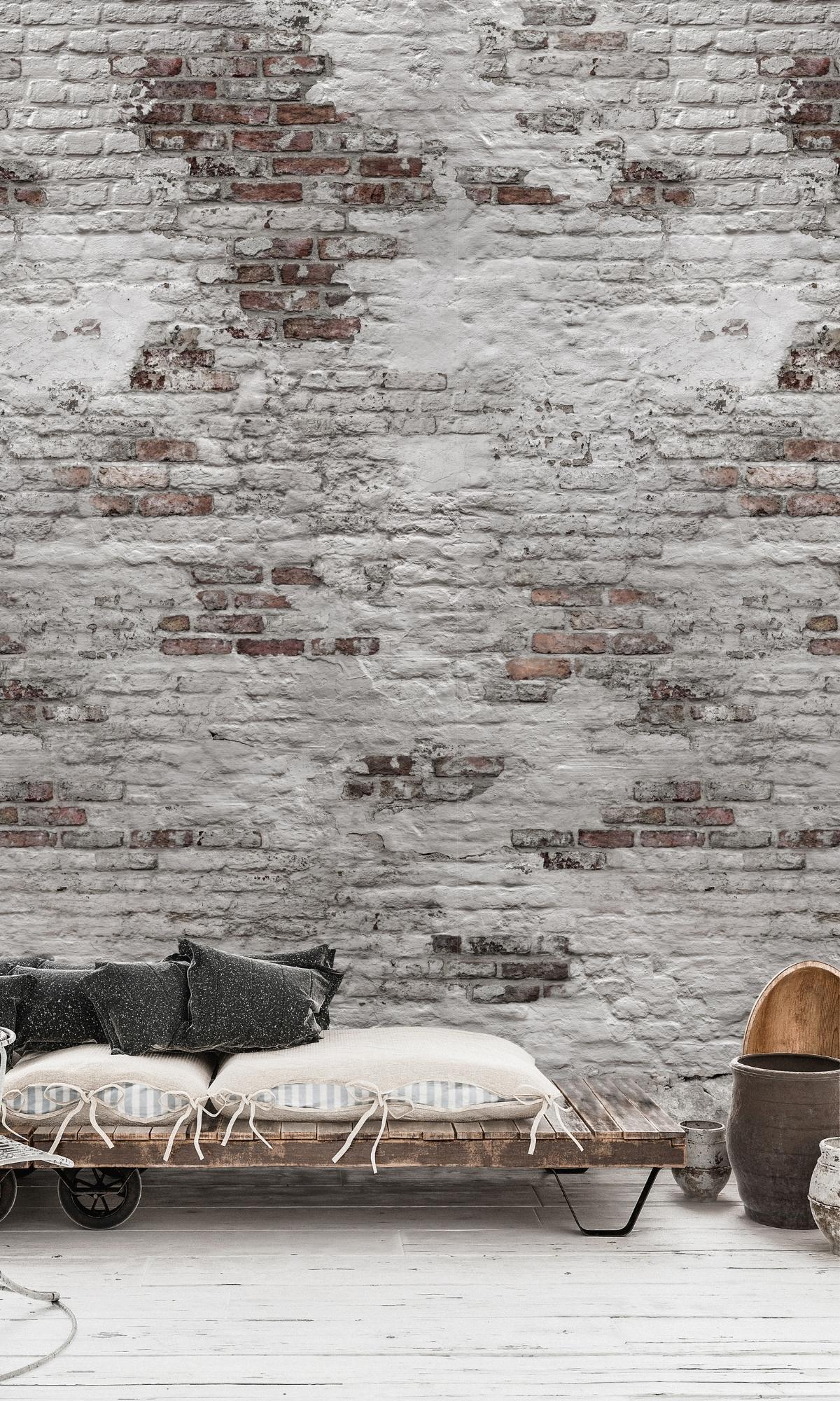 Natural Brick Wall Mural in Grey