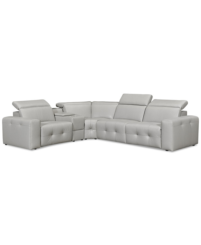 Furniture CLOSEOUT! Haigan 5-Pc. Leather L Shape Sectional Sofa with 2 Power Recliners