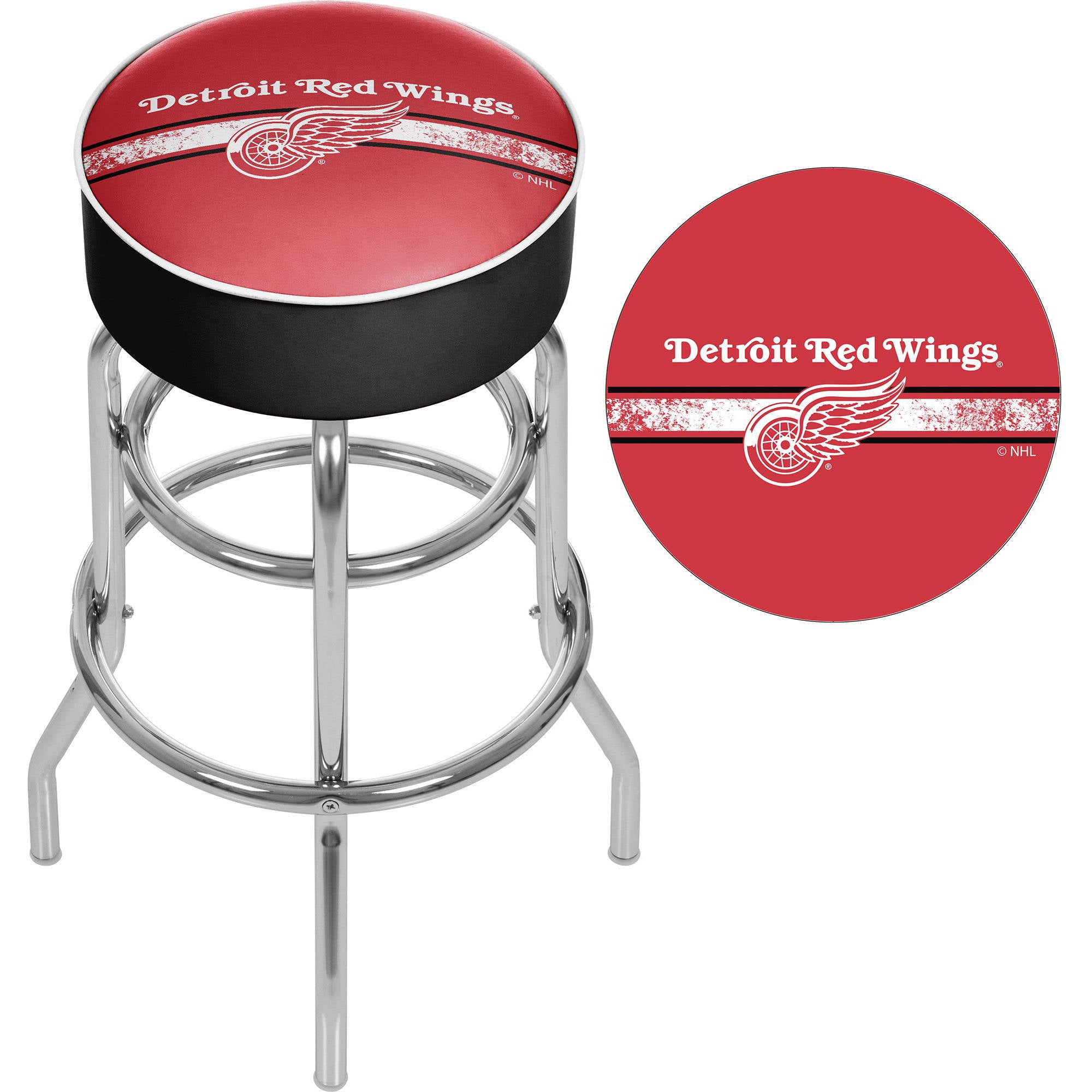 NHL Chrome Bar Stool with Swivel， Detroit Redwings