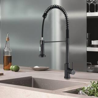 YASINU Single-Handle Deck Mount Pull Down Sprayer Kitchen Faucet with Deckplate Included in Stainless Steel Matte Black YNAB432-MB