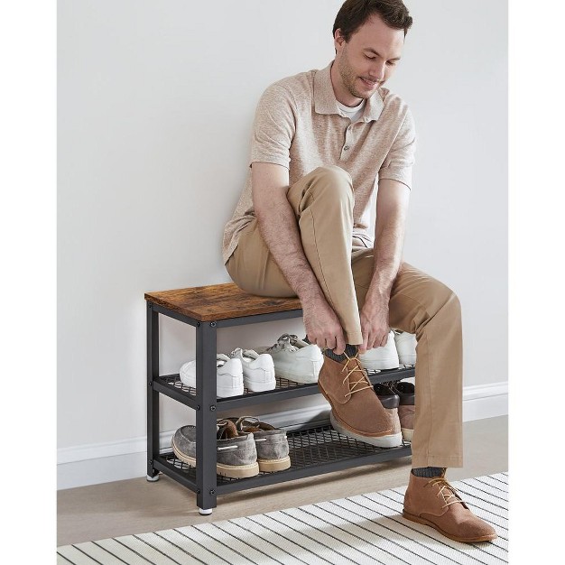 Shoe Rack Bench 3 tier Shoe Shelf Storage Bench With Metal Mesh Shelves And Seat Shoe Rack Rustic Brown And Brown