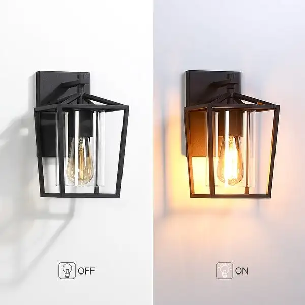 Black Outdoor Wall Lantern Sconce Light with Clear Glass Shade - 10.6