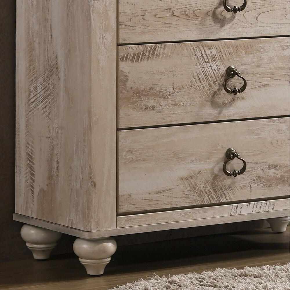 Roundhill Furniture Imerland Contemporary White Wash Finish Patched Wood Top Chest