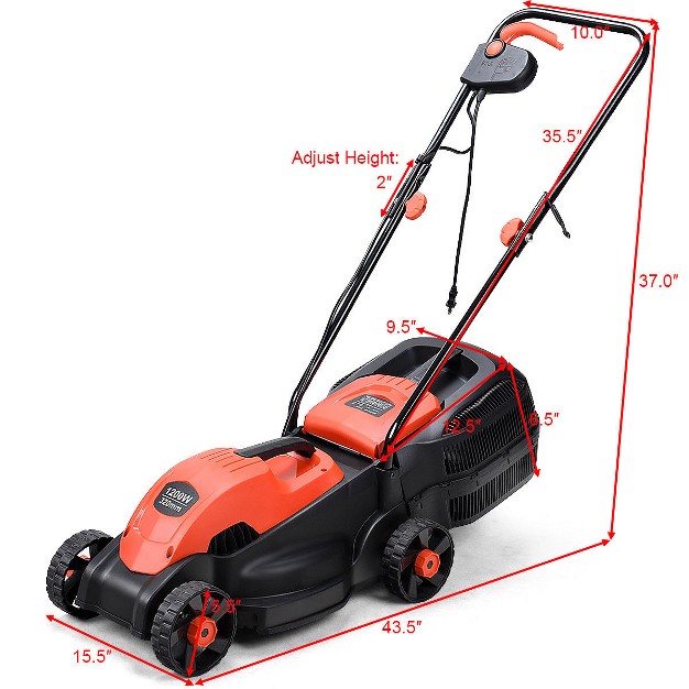 Costway 12 Amp 14 inch Electric Push Lawn Corded Mower With Grass Bag Red