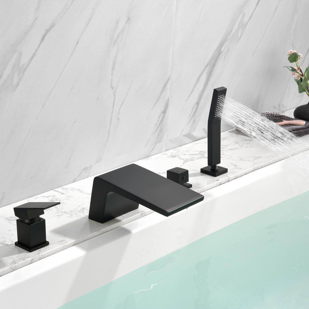 Miscool 2-Handle Tub-Mount Roman Tub Faucet with Hand Shower in Matte Black SHSMDH10C724BL