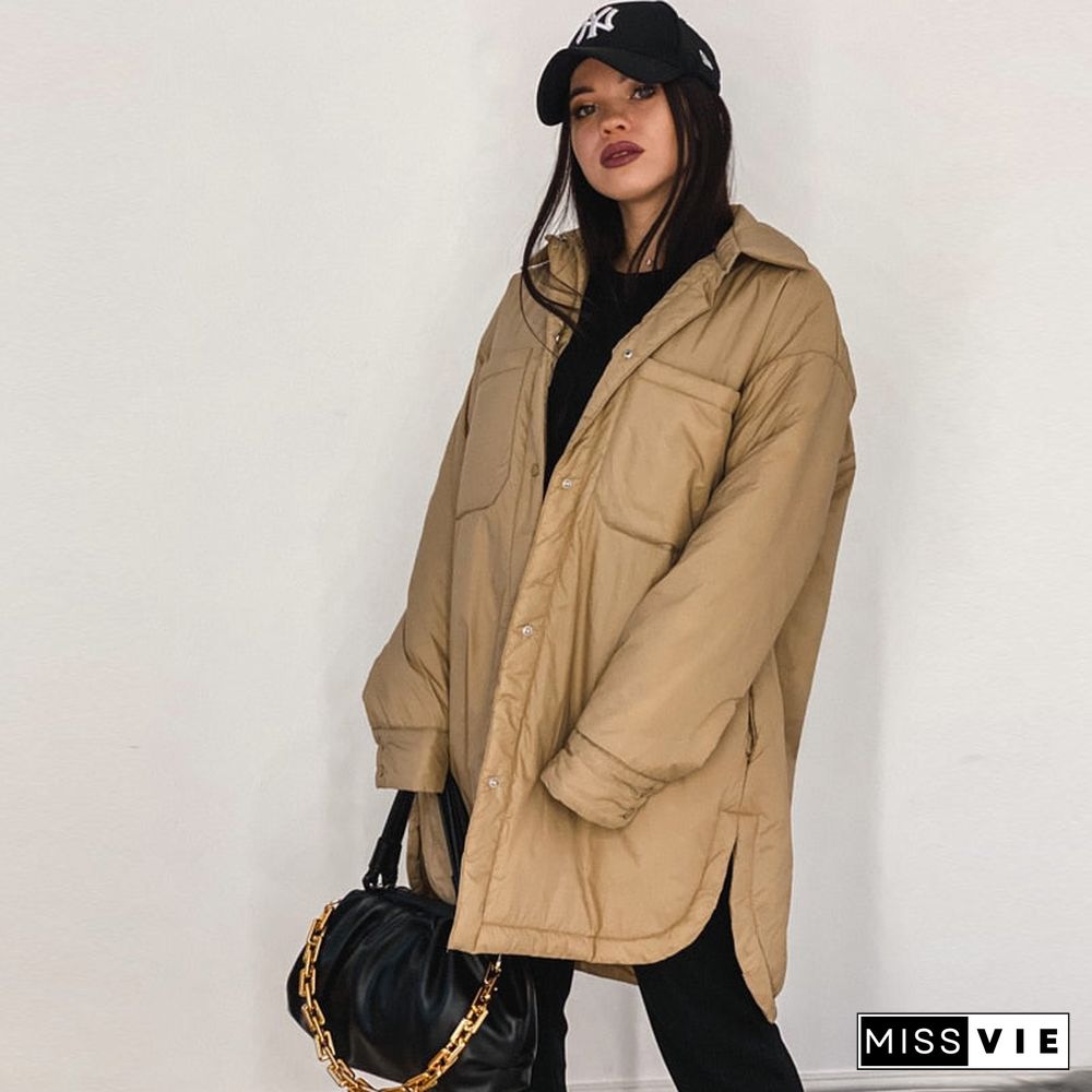 Autumn Winter Oversize Warm Cotton Jacket Coat Women Vintage Green Long Overcoats Female Loose Solid Light Parka Outwear