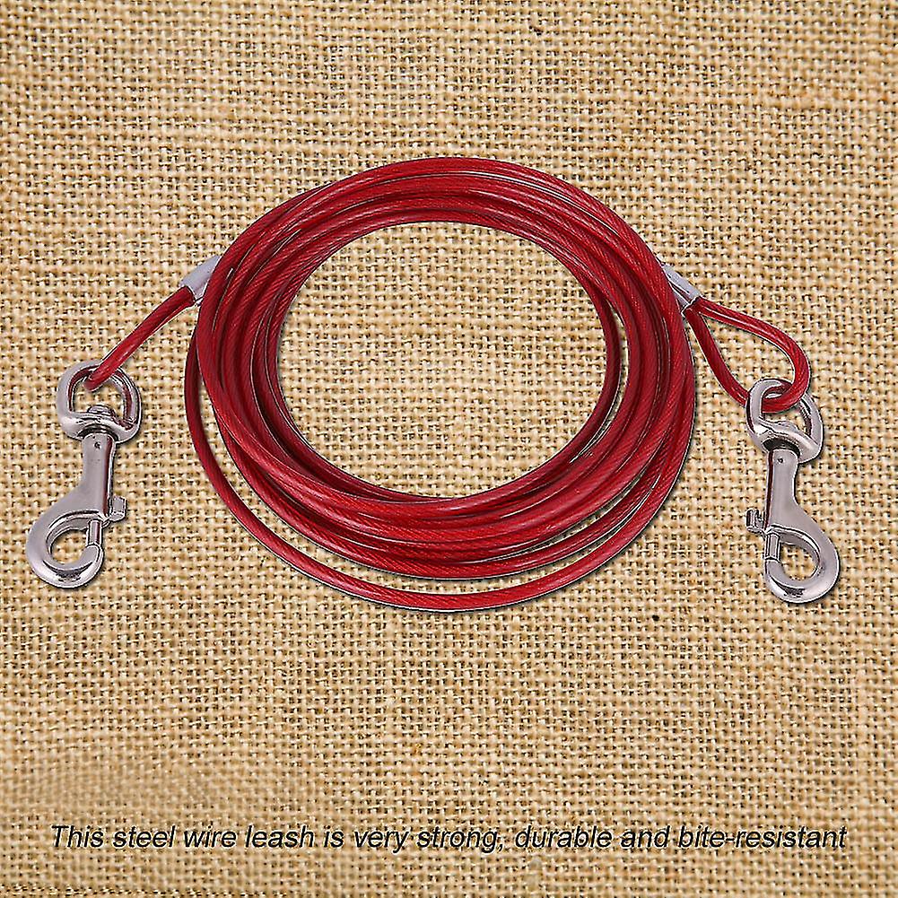 Long Steel Wire Dog Leash Outdoor Camping Picnic Strong Pet Safety Cable Rope 5mm*5m(Red)