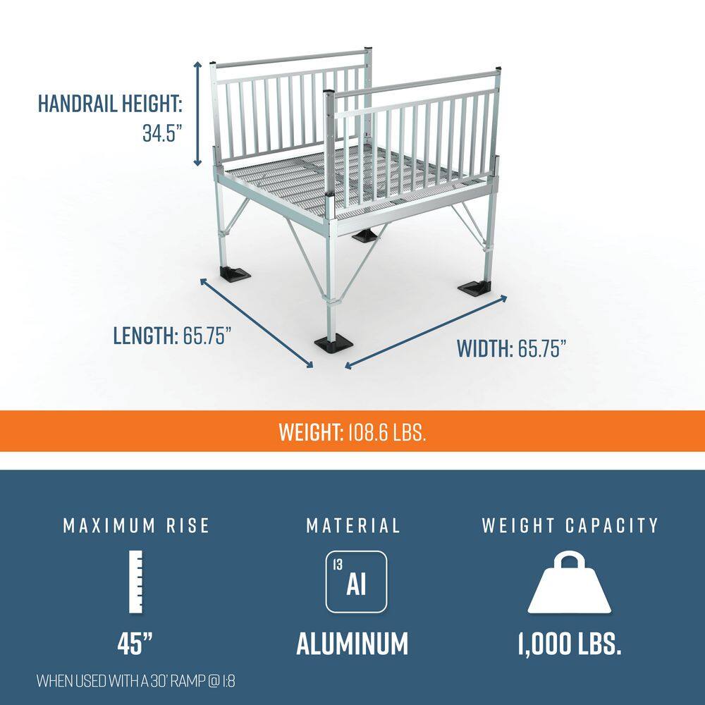 EZ-ACCESS PATHWAY 3G 5 ft. x 5 ft. Expanded Aluminum Platform with Vertical Picket Handrails P3G SPFEM55VP