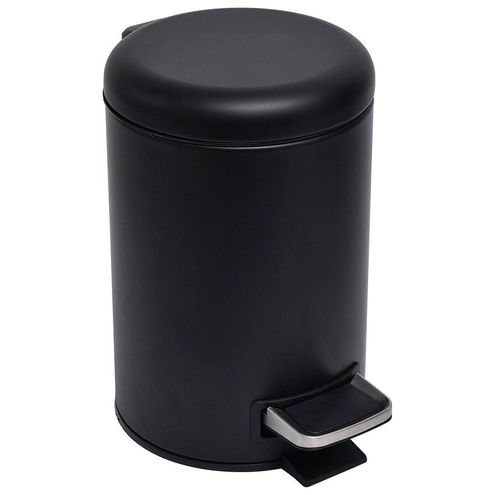 3 l 0.8 Gal. Soft Close Small Round Metal Bath Floor Step Trash Can Waste Bin in Black 6543103