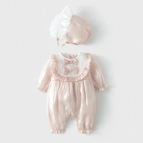 Autumn Spring Lovely Princess Style Infant Baby Girls Long Sleeve Jumpsuit+Hat Baby Girl Clothing Toddler Baby Girl Romper