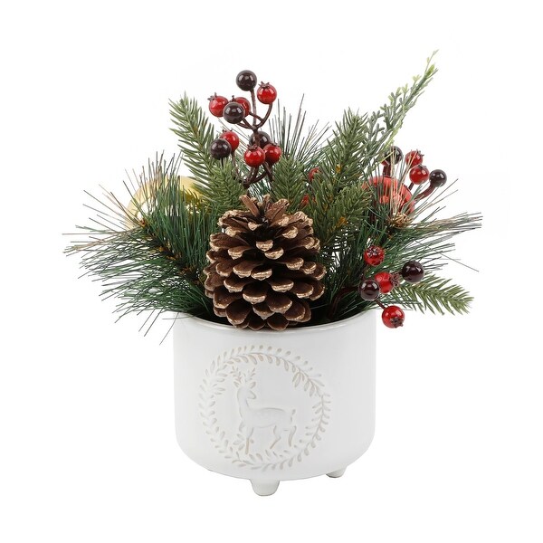 Xmas Mix in Deer Wreath Ceramic Footed Pot