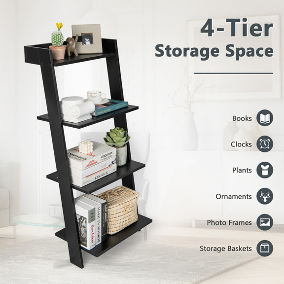 Costway 97658432 4 Tier Ladder Shelf with Solid Fr...