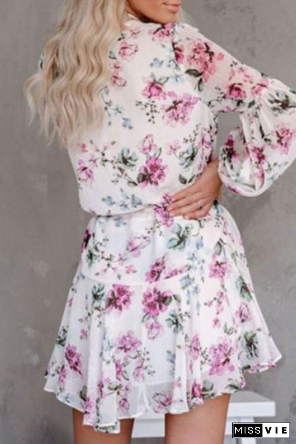 Elegant Floral Frenulum Buckle Waist Skirt Dresses