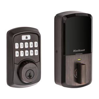 Kwikset Aura Venetian Bronze Single Cyl. Elec. BT Keypad Smart Lock Deadbolt with Avalon Handle and Tustin HallCloset Lever 94211P AVH11P