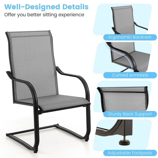 Tangkula 4pcs Outdoor Dining Chairs Patio C spring Motion W Cozy amp Breathable Seat Fabric Gray