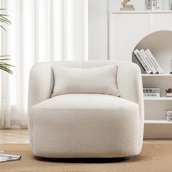 Poly Blend Boucle Fabric Upholstered Swivel Armchair