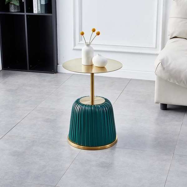 Grondin Modern Simplicity Style Round End Table Sofa Side Table Accent Table with Brass Metal Top and PU Upholstered Base