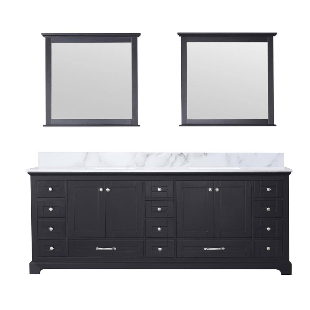 Lexora Dukes 84 in. W x 22 in. D Espresso Double Bath Vanity Carrara Marble Top and 34 in. Mirrors LD342284DGDSM34