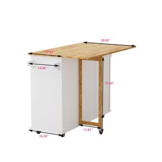 White Solid Wood Top 43.3 in. W Kitchen Island on 4-Wheels with 3-Drawers and 2-Door Cabinet VJ032KIsland11