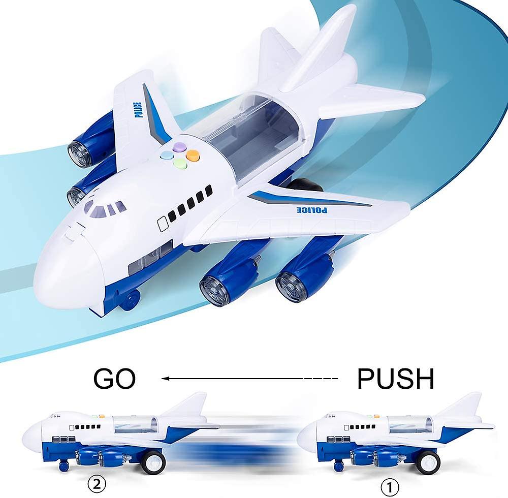 Car Toys Set With Transport Cargo Airplane And Large Play Mat， Mini Educational Vehicle Police Car Set For Kids Toddlers Boys Child Gift For 3 4 5 6 Y