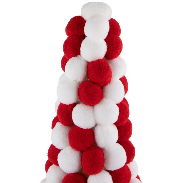 Red And White Candy Cane Pom Pom Christmas Tree Table Decoration