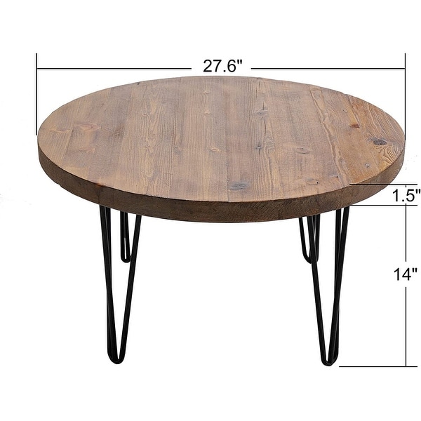 Soft Things Greenage Old Pine Natural Wood Round Large Coffee Table， 27.6