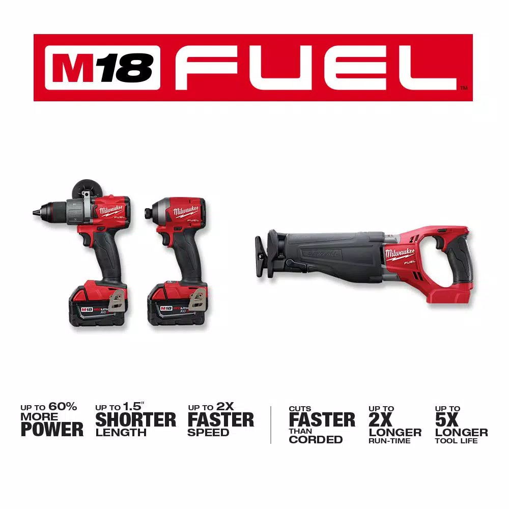 Milwaukee M18 FUEL 18-Volt Lithium-Ion Brushless Cordless Combo Kit (3-Tool) w/(2) 5Ah Batteries， Charger and Tool Bag and#8211; XDC Depot