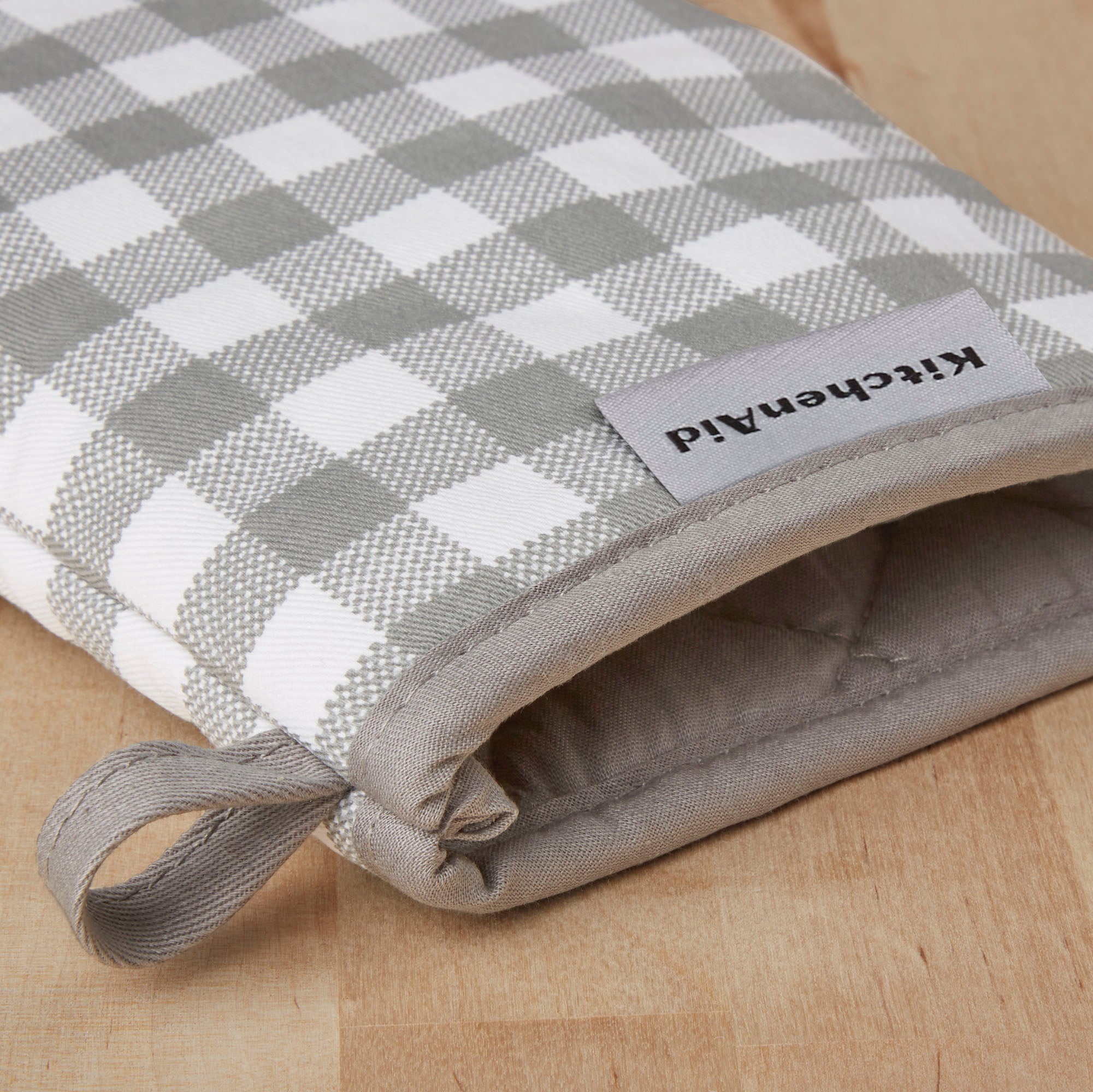 KitchenAid Gingham Mini Oven Mitt Set， Grey， 5.5x8， Set of 2， Available in Multiple Colors