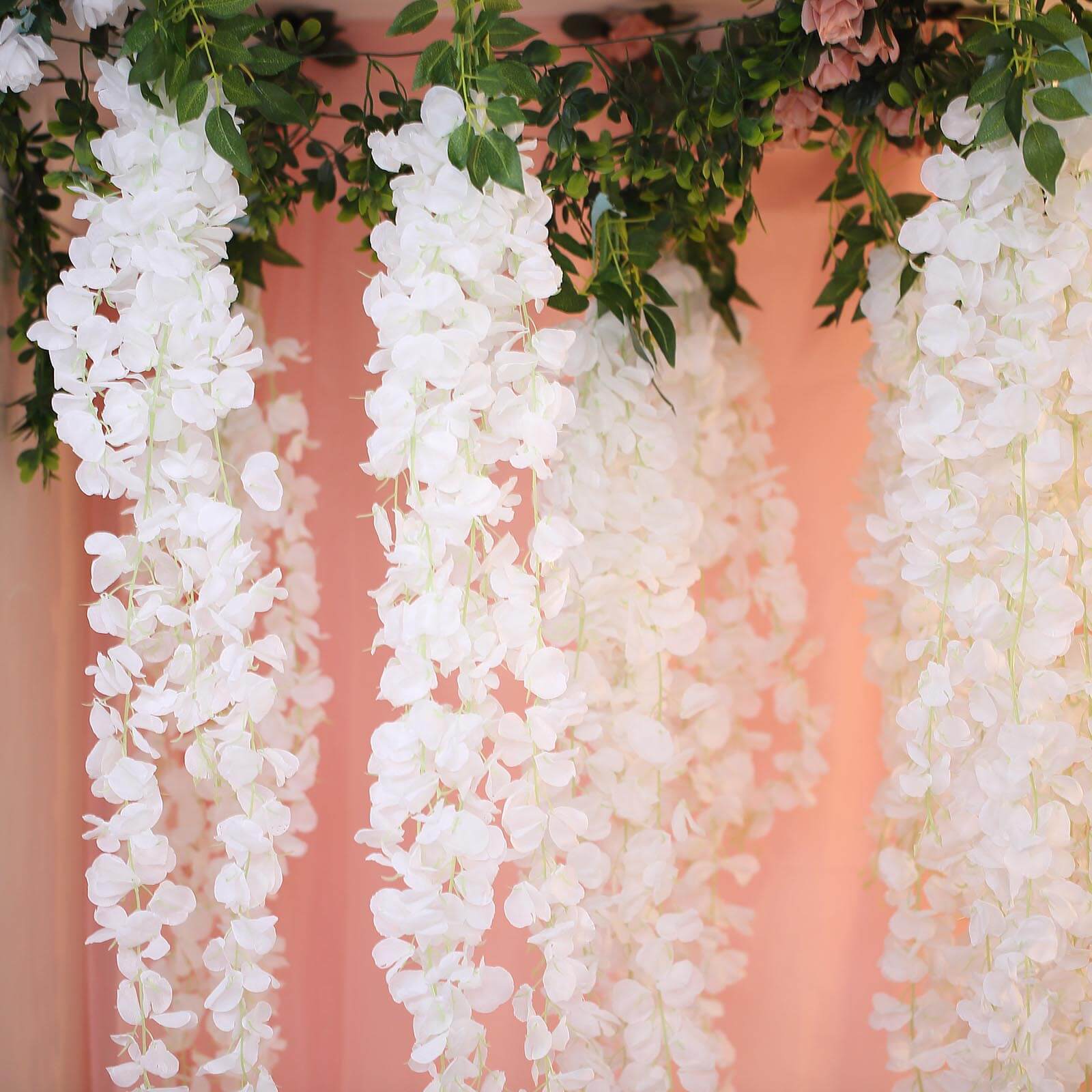 White Artificial Silk Hanging Wisteria Flower Garland Vines - Elaborated 5 Full Strands in 1 Bush 42