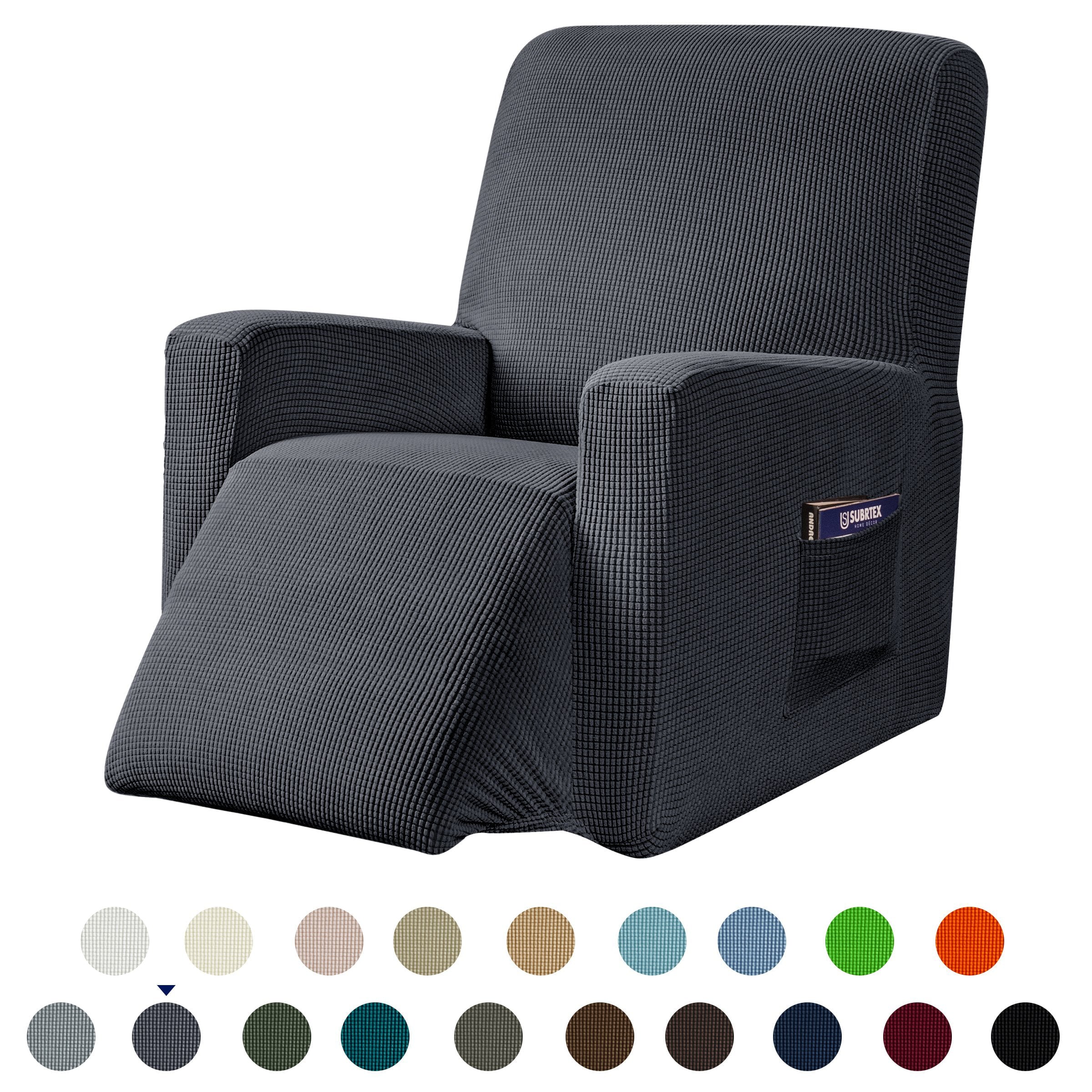 Subrtex Recliner Slipcover with Pockets Stretch Furniture Chair Cover, Gray