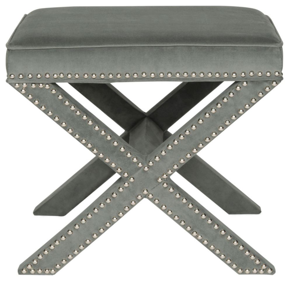 Paloma Velvet Ottoman Silver Nail Heads Grey   Transitional   Footstools And Ottomans   by AED Luxury Home Decor  Houzz