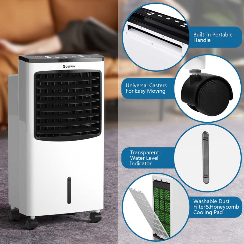 3-in-1 Portable Evaporative Cooler Fan Humidifier with Remote Control, 3 Wind Speeds, 7.5H Timer, 8L Water Tank