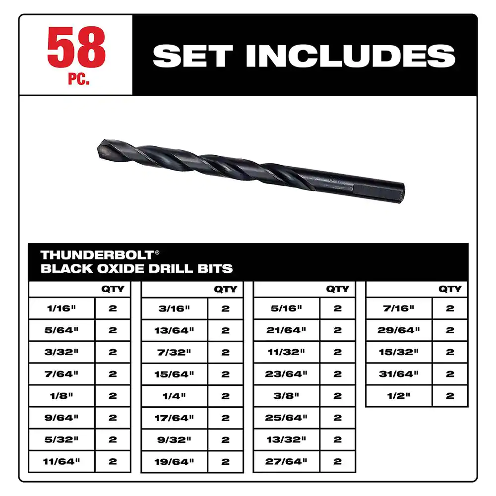 Milwaukee 48-89-2802-48-89-2802 Black Oxide Drill Bit Set (58-Piece)