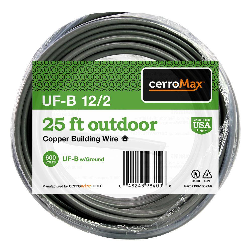 Cerrowire 25 ft. 122 Gray Solid CerroMax Copper UF-B Cable with Ground Wire 138-1602AR