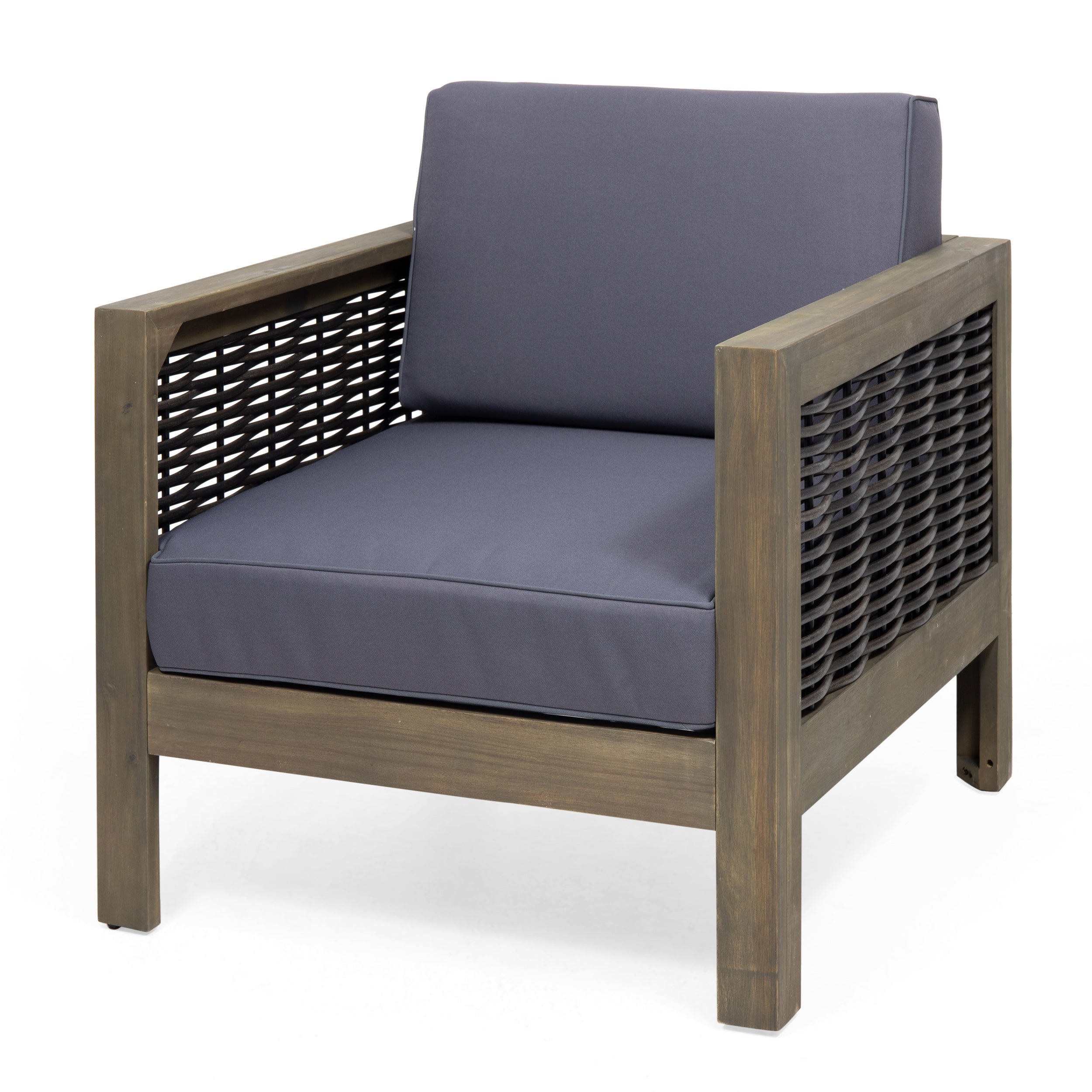 Mayes Outdoor 4 Seater Acacia Wood Chat Set with Wicker Accents