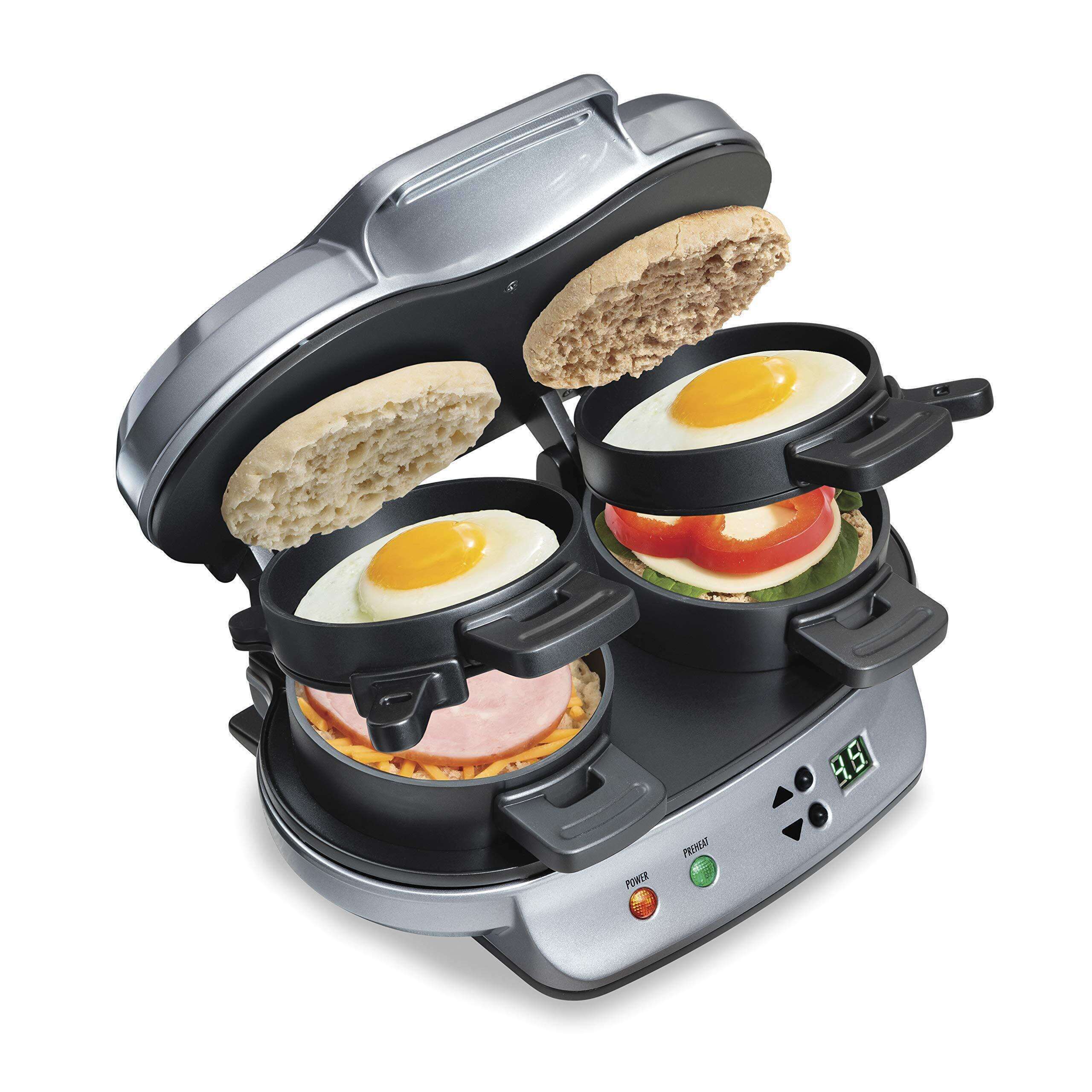 Dual Breakfast Sandwich Maker with Timer - Silver