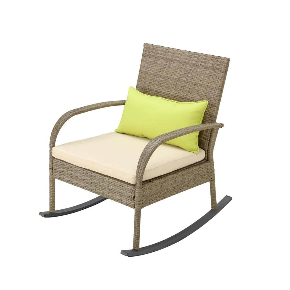 Patio Festival Wicker Outdoor 3-Piece Rocking Chair Set with Off-White Cushion PF18221