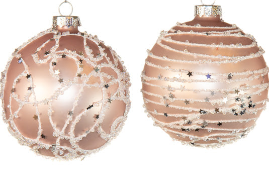 3 Pink With White Sequined Icing Assorted Ornament Set Of 12