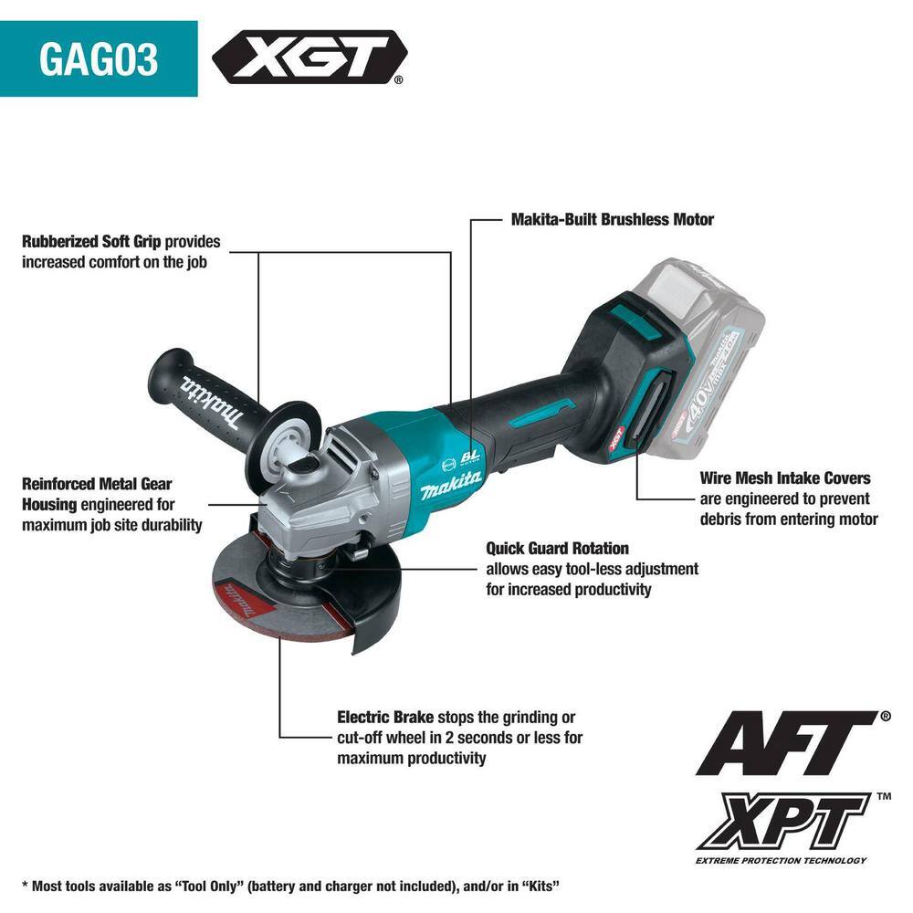 Makita 40V Max XGT Brushless Cordless 4-125 in. Paddle Switch Angle Grinder Kit with Electric Brake (4.0Ah) GAG03M1