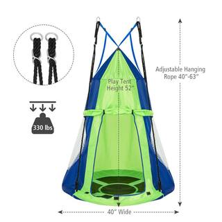 Gymax 40 in. Kids Hanging Chair Swing Tent Set Hammock Nest Pod Seat Green GYM04746