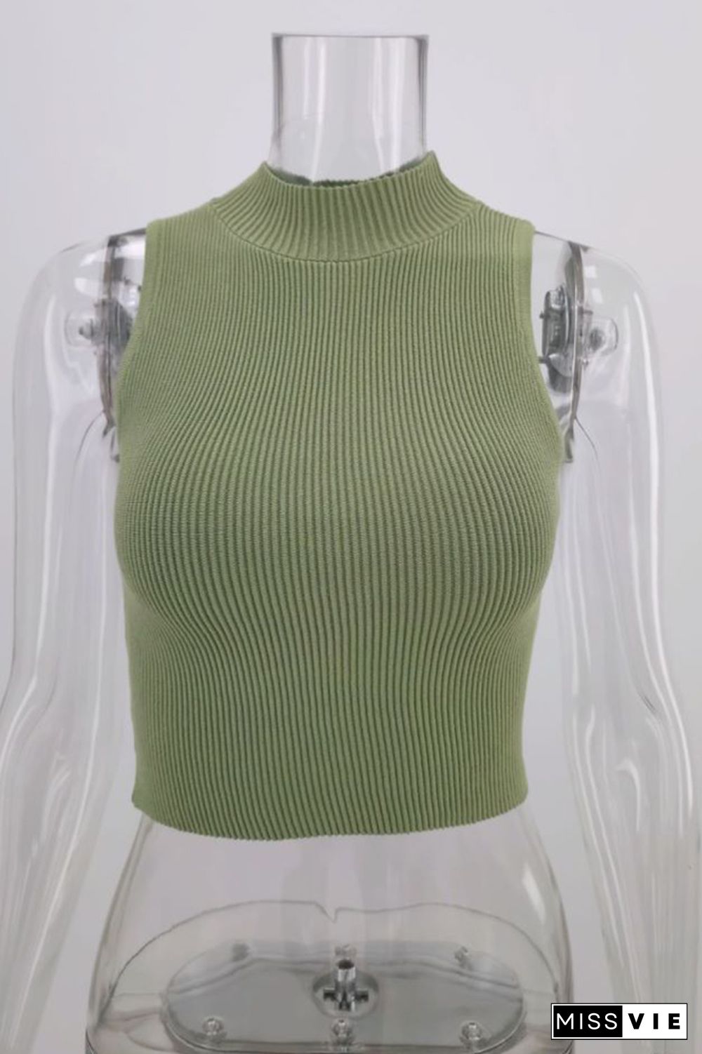 Solid Color O-neck Sleeveless Knit Tank Top Wholesale