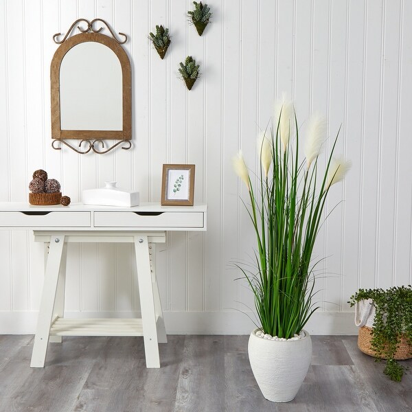 4.5' Wheat Plum Grass Artificial Plant in White Planter