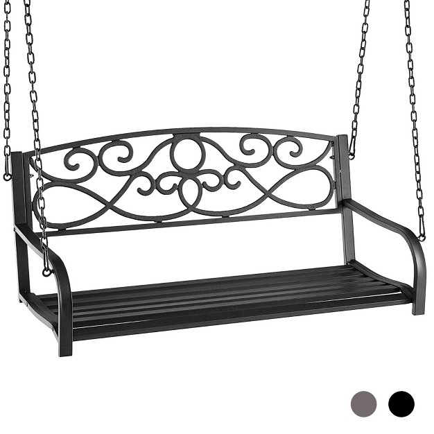 Tangkula Patio Hanging Porch Swing Outdoor 2 person Metal Swing Bench Chair W Chains