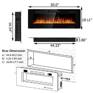 Costway 5100 BTU 50 in. Fireplace Recessed Ultra-Thin Electric Wall-Mounted Heater Furnace with Multicolor Flame GHM0486