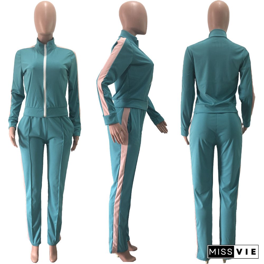 Women's Side Stripes Blazer Sweatpants Two-piece Set