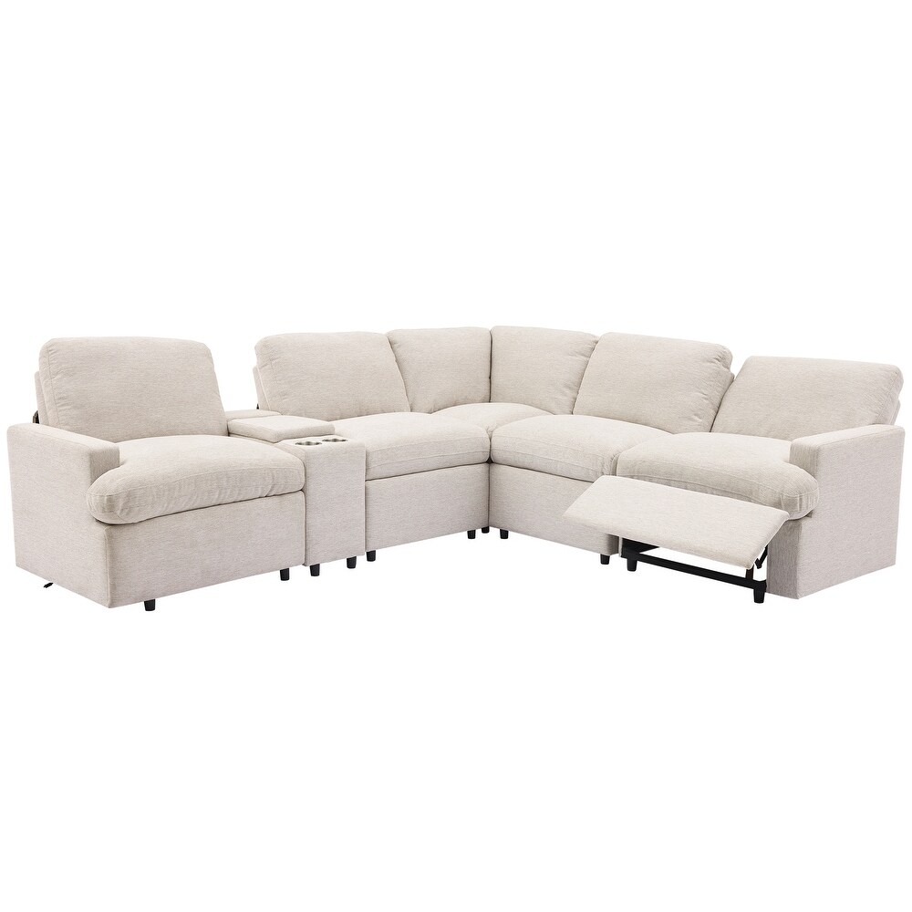 104'' Power Recliner Corner Couch w/ USB Ports and Power Socket  L shape Sectional Sofa Set w/ Storage Box   Cupholders