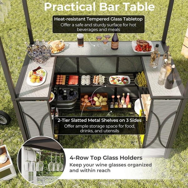 Costway 3 PCS Patio Bar Set with Tempered Glass Bar Table Metal