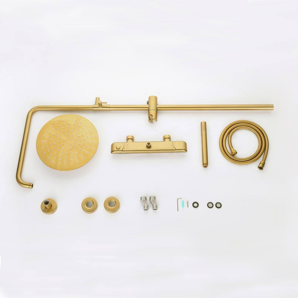 Tomfaucet Luxury Thermostatic 2-Spray Multi-function  Wall Bar Shower Kit with Hand Shower in Brushed Gold TFB0844BG